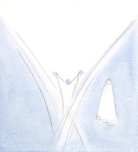 私たちの祝せられたお嬢様はキリストの生きた幕屋でしたが、私は彼女が片側に立って、謙遜に頭を曲げているのを見ました。、2000年（紙にw - c） 作： Elizabeth Wang