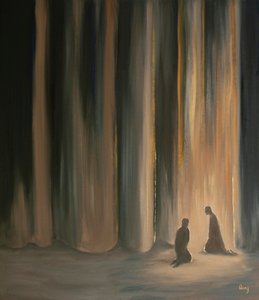 私たちの祈りは、暗闇の中でも、2001年のカーテンの後ろにある天の栄光のために私たちを準備するイエスと私たちを結びつけます（船上の油）