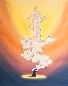 他の人への私たちの祈りは、2000年に私たちの愛する人たちのすべての名前を冠した、天の床、聖三位一体の神への香の雲に乗って運ばれる手紙のように立ち上がる（船上の油） 作： Elizabeth Wang