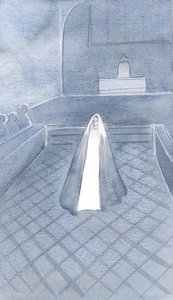 キリストのように純粋な彼女は、オックスフォードにいるこれらのドミニコ会の兄弟たちの中に立っていました。彼らは彼女の息子のために生きており、2000年の3つの誓いに縛られています（紙にw - c） 作： Elizabeth Wang