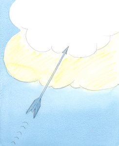 イエスを通して、霊の内で、光の父に捧げられた誠実な賛美は、矢が雲を突き刺すときのように、天国の「心」に素早く飛ぶ、2003年（紙にw - c） 作： Elizabeth Wang
