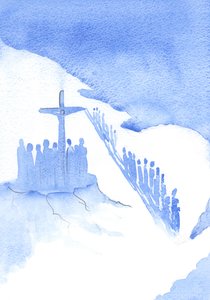 背を向けて、キリストが彼らの救いのために行う仕事を無視する人もいます。彼らは2002年の彼の犠牲に対する無関心を示しています（紙にw - c） 作： Elizabeth Wang