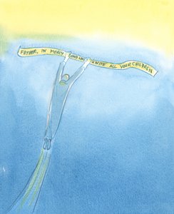 魂は私たちがミサでキリストと共にそしてキリストを通して提供する祈りによって強力に助けられます。それはまるで貧しい魂が危険と苦痛から離れて教会の祈りによって「運ばれる」かのようです、2003年（紙にw - c 作： Elizabeth Wang