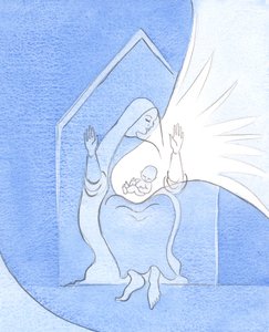 祝せられたおとめマリアは「聖なる家」です。神の子を子宮に産み、永遠に尊敬される者、2001年（紙にw - c） 作： Elizabeth Wang