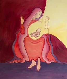 祝せられたおとめマリアは「聖なる家」です。神の子を子宮に産み、永遠に名誉を与えられる者、2001年（船上に油を注ぐ） 作： Elizabeth Wang