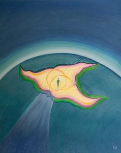 神の人は1つの火の中に3つの炎のようなものであり、その存在と保護が私たちの地上の旅、2001年に私たちを包み込みます（船上の油） 作： Elizabeth Wang