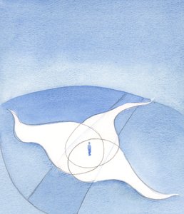 神の人は、1つの火の中に3つの炎のようなものであり、その存在と保護は、2001年の私たちの地上の旅に私たちを包み込みます（紙にw - c） 作： Elizabeth Wang