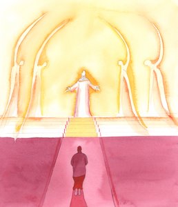 教会の聖天使は私にこう言いました：「私たちと同じように」、2000年（紙にw - c） 作： Elizabeth Wang