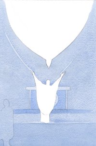 最も聖霊は、翼を広げたかのように、キリストの頭の上に構え、父の愛の中で彼のささげ物を受け入れました。、2001年（紙にw - c） 作： Elizabeth Wang