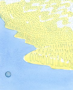 聖人たちは、2003年に私たちの罪深い世界のはるか上の島にいるかのように天国に集まります（紙にw - c） 作： Elizabeth Wang
