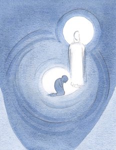 私の魂の暗いぼろぼろの「洞窟」は、2000年に彼の栄光の中で彼の存在によって照らされ拡大されていました（紙にw - c） 作： Elizabeth Wang