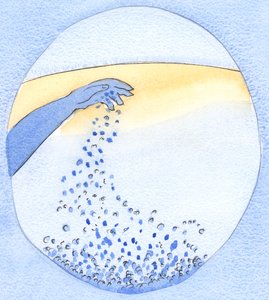 邪悪な者は常に良いものを侮辱し、祈りの新しい段階をそれぞれ「台無しにする」ことを試みます。まるで澄んだ水に土を投げ込むかのように、2002年（紙にw - c） 作： Elizabeth Wang