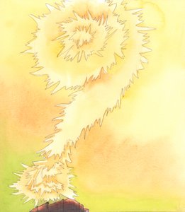 地上生活から見ると、燦然と輝く太陽のように見える天の栄光は、自らを巻き込みながら無限の高みへと伸びていく 2005年 （紙に水彩画） 作： エリザベス・ワン