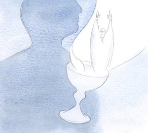 心は聖杯のようであり、それがキリストを含む父に捧げられたとき、汚れのない犠牲者と犠牲。、2001年（紙にw - c） 作： Elizabeth Wang