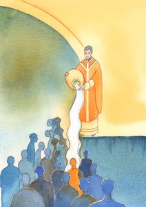 キリストの神権を共有する人々の主な任務は、魂を救い、キリストの貴重な血によって、彼の犠牲と彼の秘跡によって、魂をきれいに洗うことです、2002年（紙にw - c） 作： Elizabeth Wang