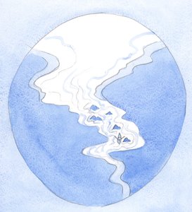 完全に神に身をゆだねる魂は、誘惑の岩の周りを危険なしに渦巻く小さなボートのようなものです、2000年（紙にw - c） 作： Elizabeth Wang