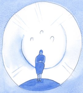 聖なる秘跡を通して、私たちは天の恵みを受け、まるで天国の「端」に連れて行かれ、キリストの空気を吸います、2002年（紙にw - c） 作： Elizabeth Wang