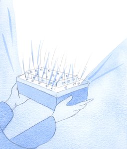 キリストの犠牲を父に捧げることは、私たちの悔い改め、許された罪である「ダイヤモンド」によってより美しくなる宝箱を捧げるようなものです。2002年（紙にw - c） 作： Elizabeth Wang
