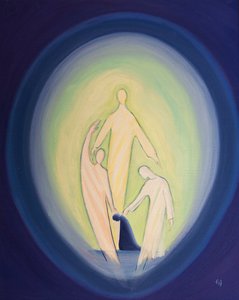 私たちが恵みの状態で生きるとき、私たちは魂の中の三人の神の人を愛し、崇拝します、2000年（船上の油） 作： Elizabeth Wang