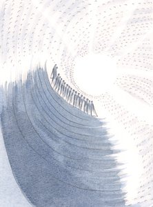 イエスの臨在に喜びを求めて大勢の人が叫び、「祝福された彼」、2000年（紙にw - c） 作： Elizabeth Wang