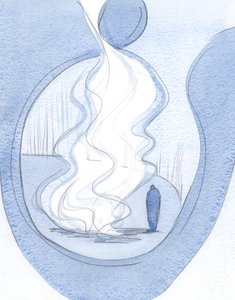 私たちがすべての欠点と弱点を明らかにしてキリストの前に置くとき、なんと恵みの焚き火でしょう。、2001年（紙にw - c） 作： Elizabeth Wang