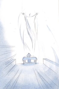 キリストの祭壇でのご自身の犠牲とは、なんというごちそうなのでしょう。彼の天使たちは彼らの復活した主の栄光に喜んでいます。、2001年（紙にw - c） 作： Elizabeth Wang