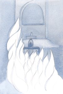 私たちの賞賛はなんと調和なのでしょう。私たちの祈りは、炎として、天使の賛美の純粋な「炎」と混ざり合っています。、2000年（紙にw - c） 作： Elizabeth Wang