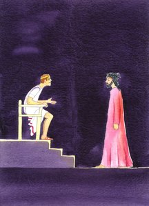 「真実とは？」ピラトは2001年にイエスに言った（紙にw - c） 作： Elizabeth Wang