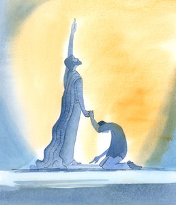 私たちの罪や失敗が何であれ、私たちはキリストに立ち返り、私たちの人生を彼に委ねることができます。そして彼は私たちのために父に懇願するでしょう、2002年（紙にw - c） 作： Elizabeth Wang