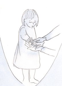神が私たちの罪を赦されるとき、神は愛する子供に近づき、「気にしないで、すぐにあなたの手からそれらの跡を洗い流します」と言う母親のように優しいです。、2000年（紙にw - c） 作： Elizabeth Wang