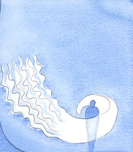 私が祈りの中で彼の賜物について父を称賛したとき、彼は彼の聖霊が私を甘い「火」に包み込んでいることを私に示しました、喜び、2003年（紙にw - c） 作： Elizabeth Wang