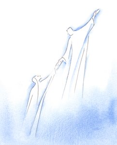 祝せられたおとめマリアが彼女の人生の終わりに達したとき、彼女は彼女の最愛の息子であるキリストによって栄光に持ち上げられました、2002年（紙にw - c） 作： Elizabeth Wang