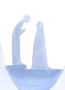 子供イエスが神殿で発見されたとき、彼は前かがみになり、彼の仕事がすでに始まっていることを彼の聖母に（無限の親切で）静かに説明しました。、2001年（紙にw - c） 作： Elizabeth Wang