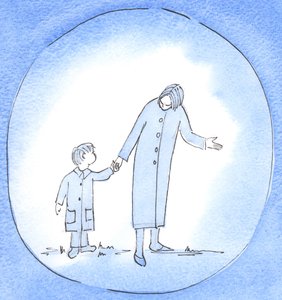 私たちが困っている人を導き、助けるとき、私たちは小さな子供を導き、指導し、励ます母親のようになることができます、2003年（紙にw - c） 作： Elizabeth Wang