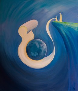 私たちがキリストの名によって祈るとき、私たちの祈りは全世界を包み込むことができます、2000年（船上の油） 作： Elizabeth Wang