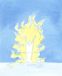 聖なる犠牲が私たちの祭壇から捧げられるときはいつでも、聖餐の形で存在するキリストは、2003年の聖霊の激しい愛の中で父を賛美します（紙にw - c） 作： Elizabeth Wang