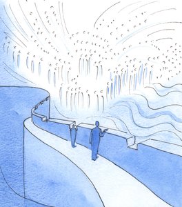 一人で、または共同の祈りで祈るために彼の仕事を一時停止する人は誰でも、キリストが栄光の中で聖人たちと共に君臨する天国に目を向けることができます、2003年（紙にw - c） 作： Elizabeth Wang