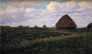 緑の野原の中の干し草（油彩・キャンバス 作： Elmer Boyd Smith