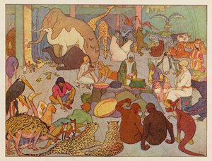 ノアの方舟海での生活（カラーリトグラフ） 作： Elmer Boyd Smith