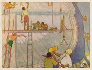 ノアの方舟箱舟を描く（カラーリトグラフ） 作： Elmer Boyd Smith