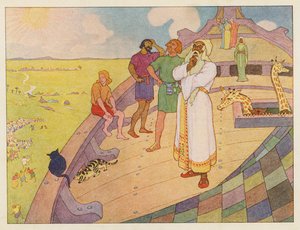 ノアの方舟雨を待つ（カラーリトグラフ） 作： Elmer Boyd Smith