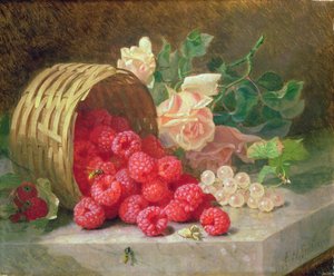 ラズベリーとホワイトカラントの入ったバスケットをひっくり返す 作： Eloise Harriet Stannard