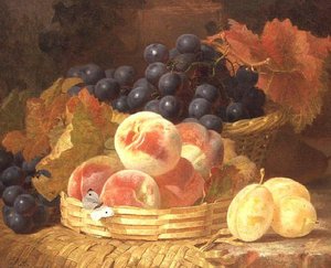 果物と蝶々のある静物画 作： Eloise Harriet Stannard