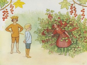 1923年、庭にいるラッセ・リテン 作： Elsa Beskow