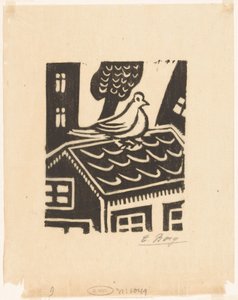 屋根の上の鳩 作： Else Berg (signed by artist)