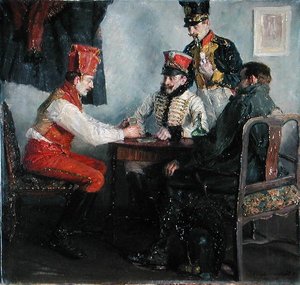 カードテーブルにて」（油彩・キャンバス） 作： Emanuel Bachrach Baree