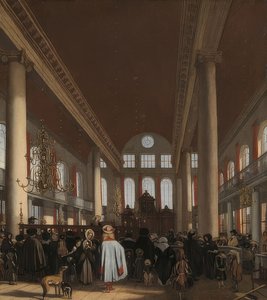 アムステルダムのポルトガルシナゴーグの内部。 1680 作： Emanuel de Witte