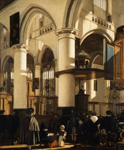 デルフトの古い教会、教会の人々が説教を聞く1669 作： Emanuel de Witte