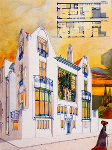 ハウスデザイン、c.1905-6（紙に水彩とペン） 作： Emiel van Averbeke