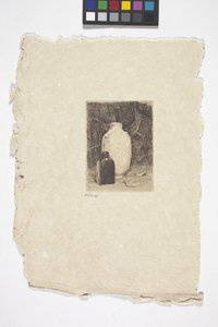 花瓶と瓶のある静物（インク） 作： Emil Carlsen